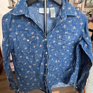 Liz Claiborne Blue Denim Shirt with Floral Accents